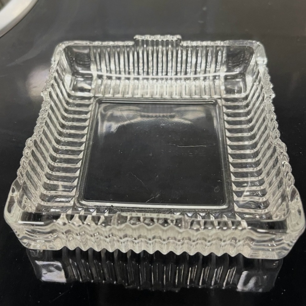 Vintage Clear Glass Square Cigar 4” X 4” Ashtray